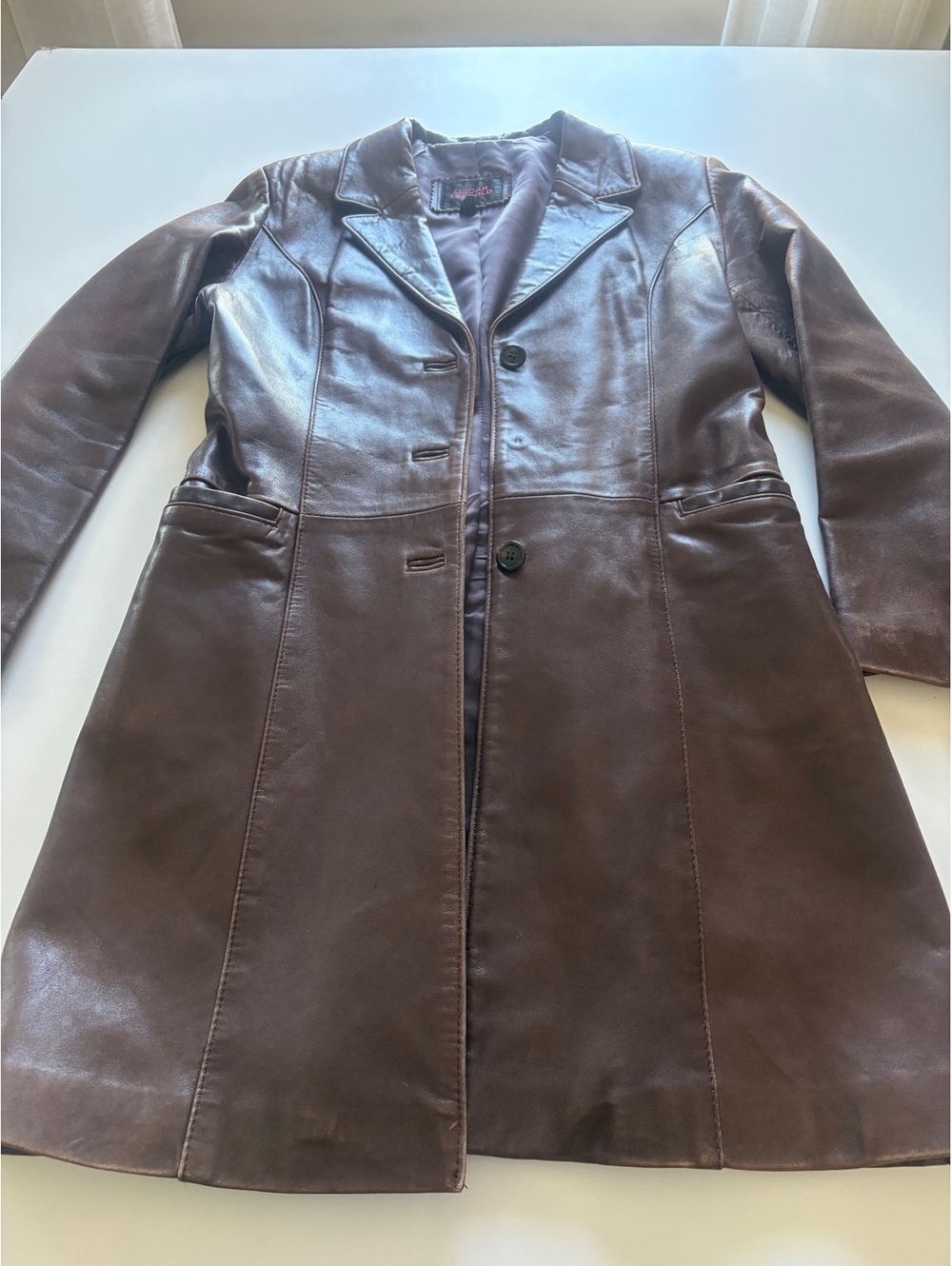 Oscar Leopold Brown Leather Long Coat Jacket Medium